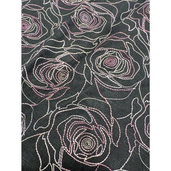 NWT Dressbarn Black Linen Rayon Midi A Line Embroidered Skirt Satin Trim Women's - Picture 5 of 5